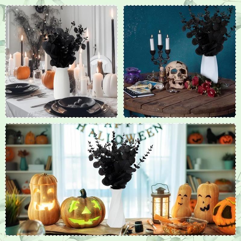 15Pcs Eucalyptus Leaf Stems Green Artificial Plant For Halloween Home Decoration Bride Wedding Vases Flower Bouquet Decor Black