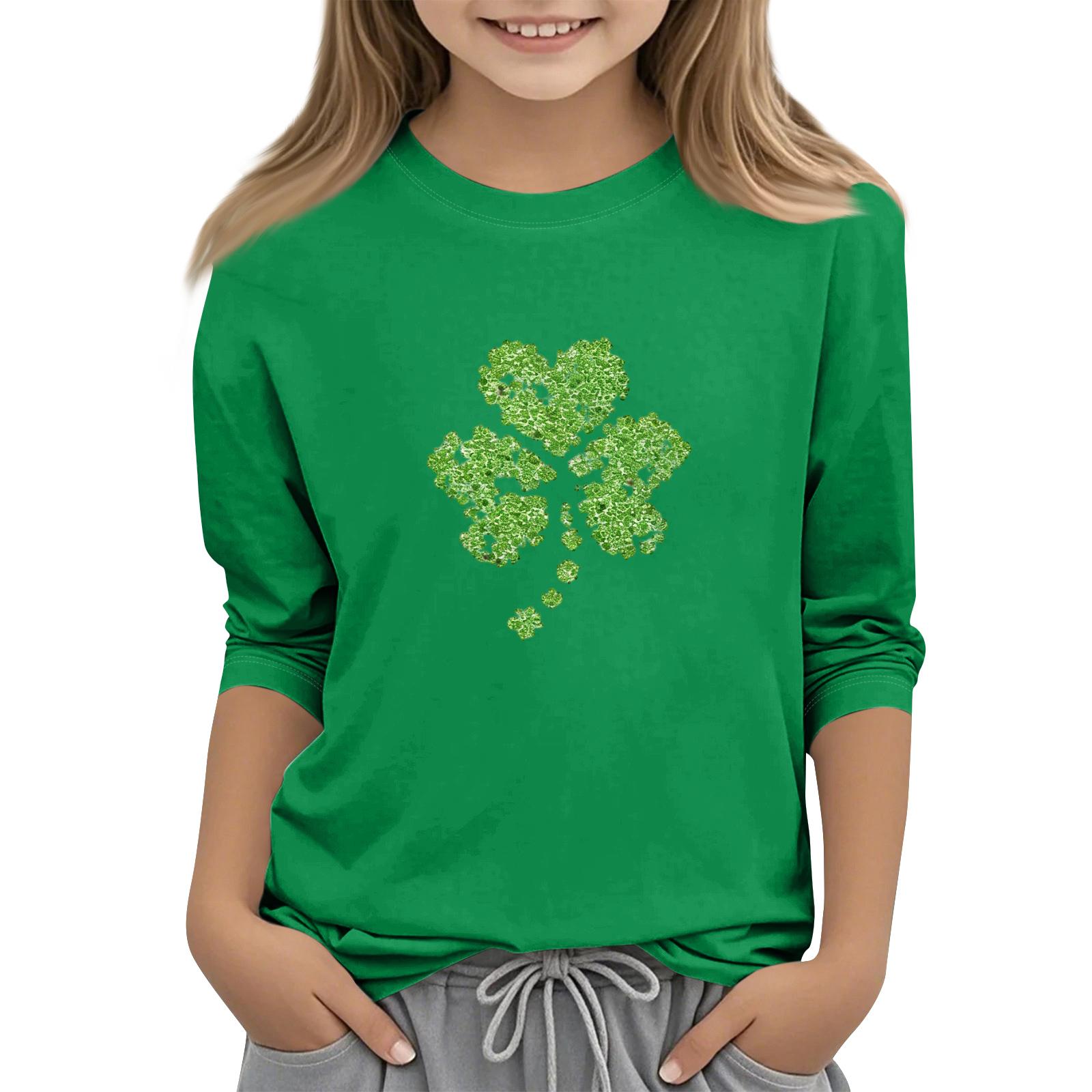 

Children s Casual Seven-Quarter Sleeve Round-Neck Fashion T-Shirt Top 100 зелений