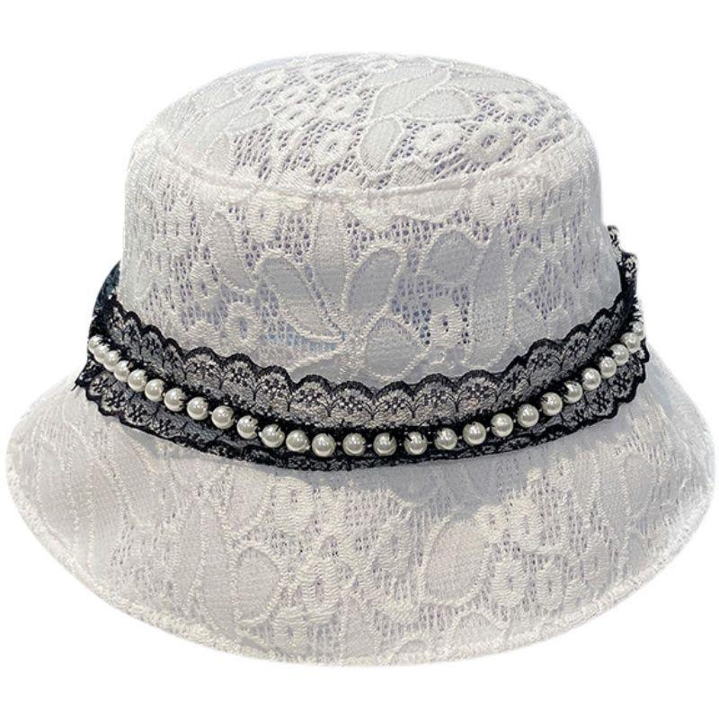 Spring and summer breathable retro pearl bucket hat women's breathable fashion versatile lace basin hat shopping sun hat versatile