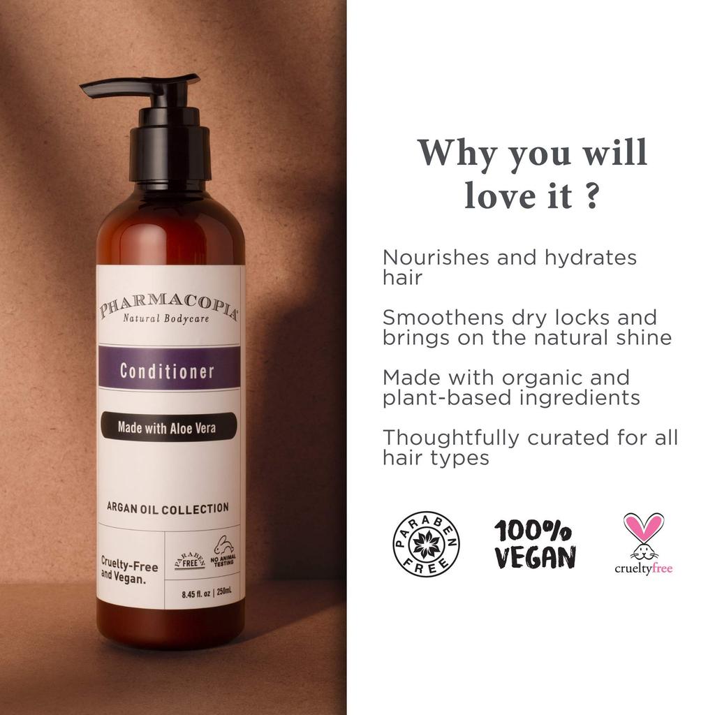 Kimirica Pharmacopia Olio di Argan e Aloe Vera Balsamo Biologico per Capelli realizzato con Estratti di Origine Naturale per Tutti i Tipi di Capelli, 100% Vegano, Senza Parabeni e