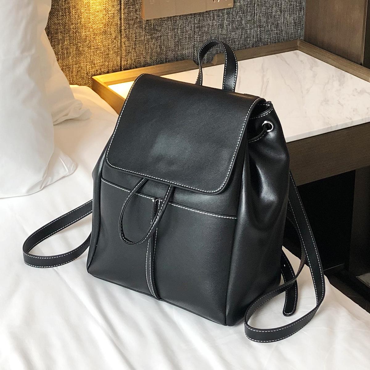 Женский рюкзак из натуральной коровьей кожи для студентов колледжей с большой вместимостью чёрный