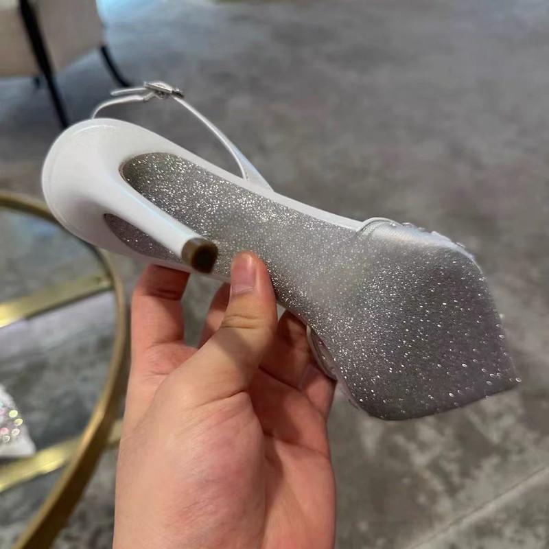 Fashion Luxury Diamond Pearls Lace Mesh Women Pumps Elegant Pointed Toe Thin High Heels Fashion Summer Slingbacks Wedding Party Shoes