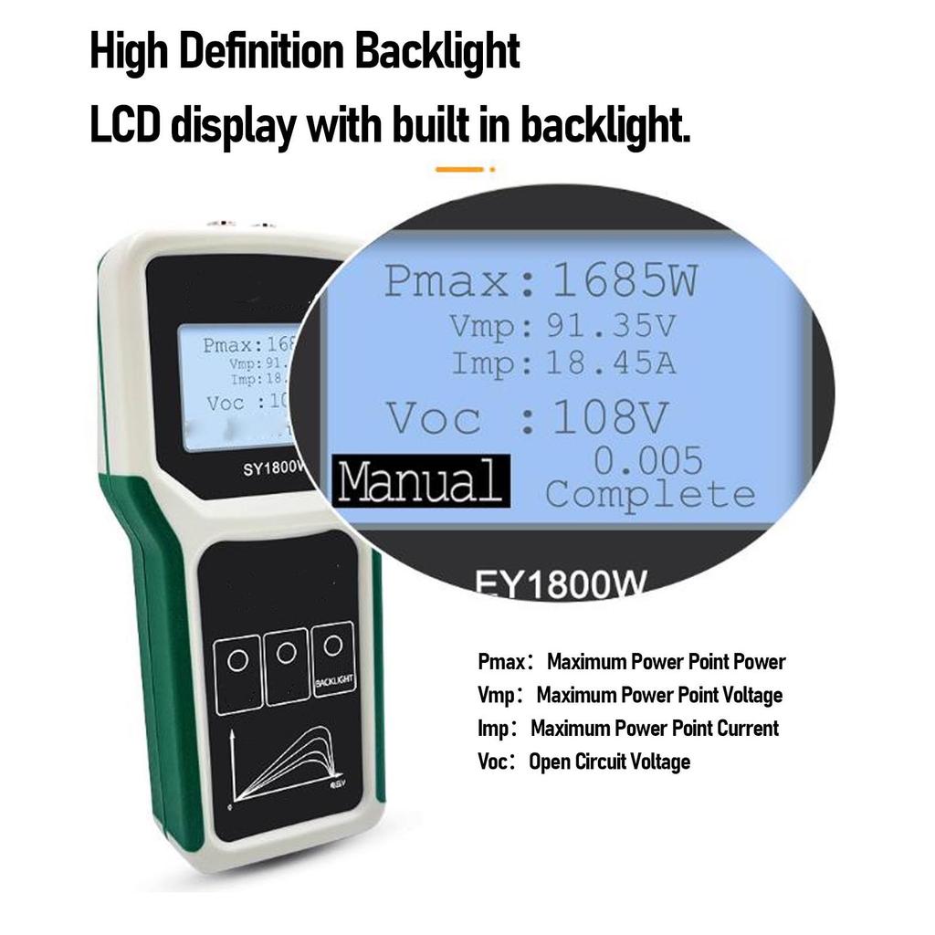 Tester Paneli Słonecznych Multimetr Fotowoltaiczny EY1800W 20-120V z Podświetleniem Miernik Mocy Paneli Słonecznych MPPT Narzędzie Napięcia Obwodu Otwartego