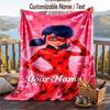 Coperta in Flanella Miraculous Ladybug, Testo con Nome Personalizzato, Morbida Calda Coperta Plaid in Peluche per Regalo