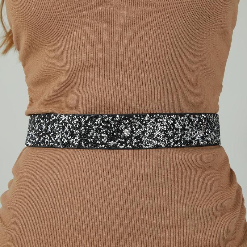 Glänzender Strass-Pailletten-Corst-Elastischer Gürtel für Frauen, eingelegter Imitationsdiamant-Elastischer Gürtel in Flash-Farbe, Damenmode-Kleid