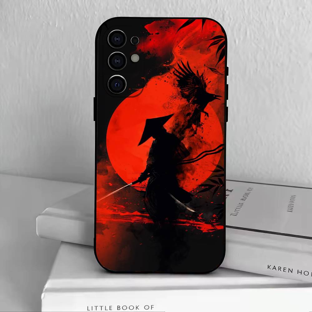 

Japanese Style S-Samurai Phone Case Black Silicone Soft For Samsung S25,S24,S21,S22,S23,S30,Ultra,S20,Plus,Fe,Lite Samsung S24fe