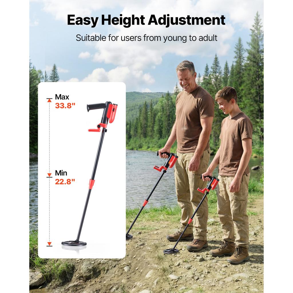 SucceBuy Metal Detector 6" Lightweight LCD Display IP68 Waterproof Search Coil Adjustable 22.8-33.8" High Accuracy For Hunting
