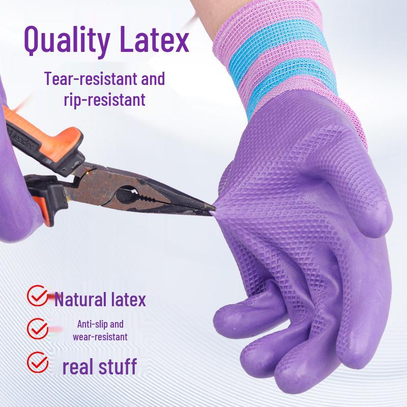 Women's Small Latex Work Gloves - Wear-Resistant, Anti-Slip, Breathable, Protective for Construction.