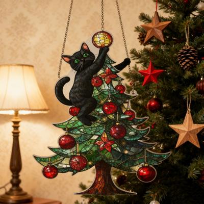 Acryl Sonnenfänger Weihnachtsornamente Buntglas-Effekt 2D Flach Zug/Weihnachtsbaum/Weihnachtsmann