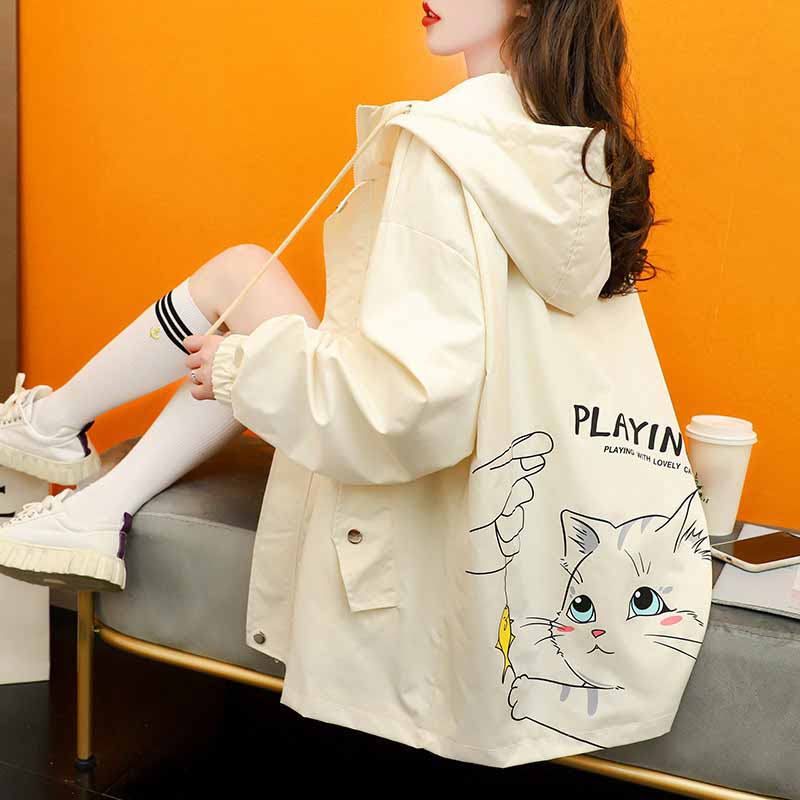 Jachetă de vânt cu glugă la modă pentru femei, elegantă, cu blocuri de culoare, cu fermoar, tip bomber, palton casual de toamnă, îmbrăcăminte exterioară