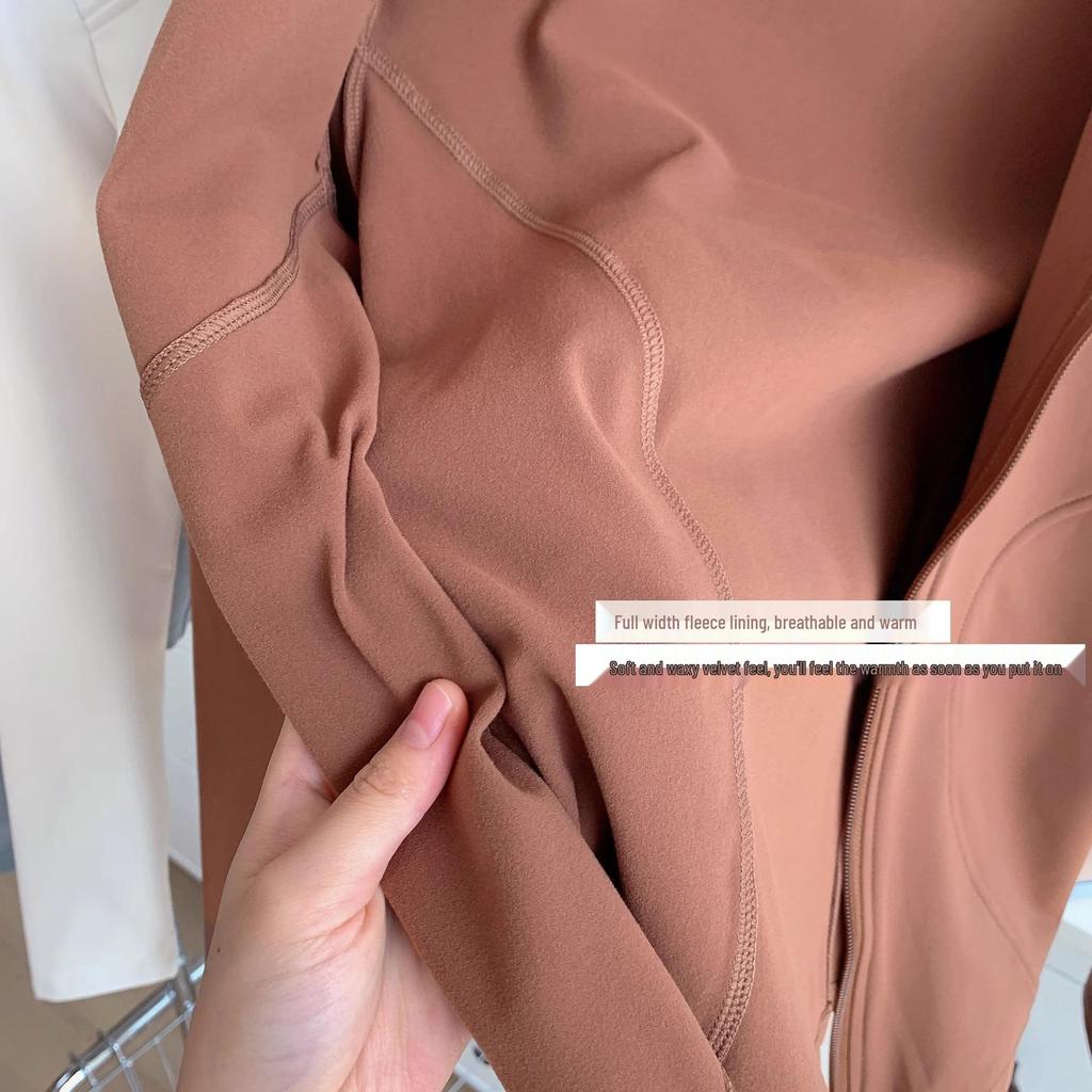 Women's Breathable Slim-Fit Sports Jacket: Autumn/Winter Yoga & Cycling Wear, Long Sleeve, Stand Collar, Plus Velvet.