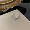 Silver Rose Flower Double Open Ring Women's Cold Wind Design Index Finger Ring Retro Jewelry