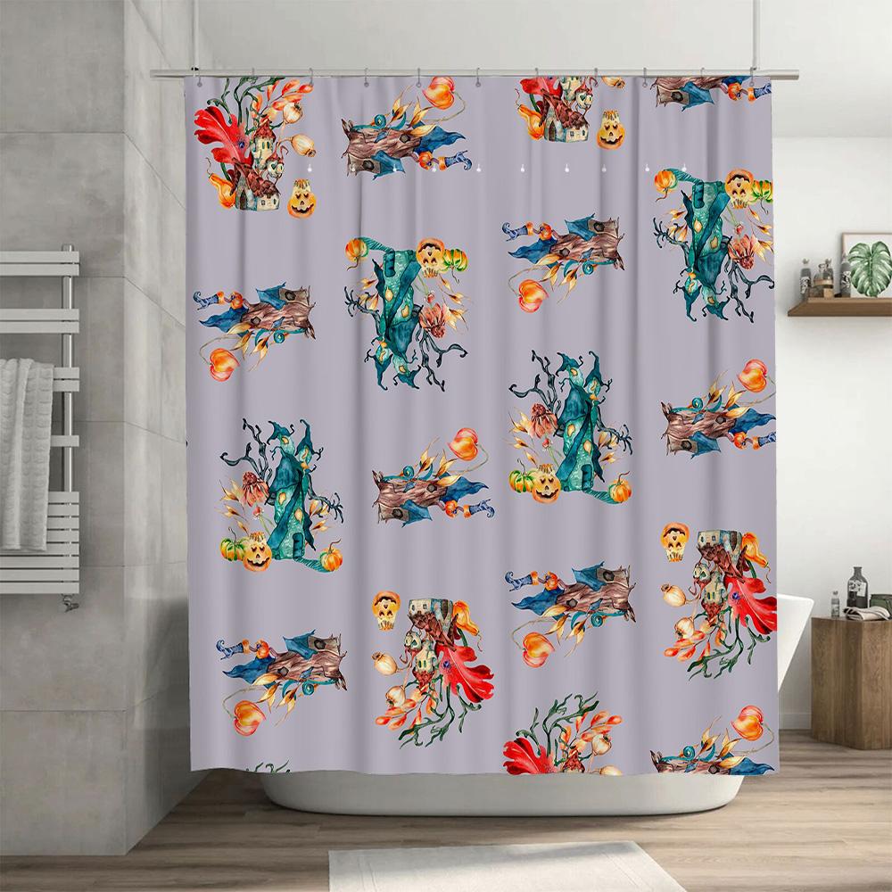 Halloween-themed Shower Curtain with Spooky Designs Perfect for Your Bathroom