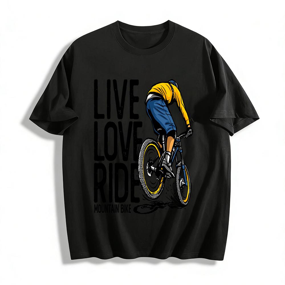 Live Love Ride Mountain Bike Print Casual Cycling Tee Shirt Pure cotton T-shirt XXS