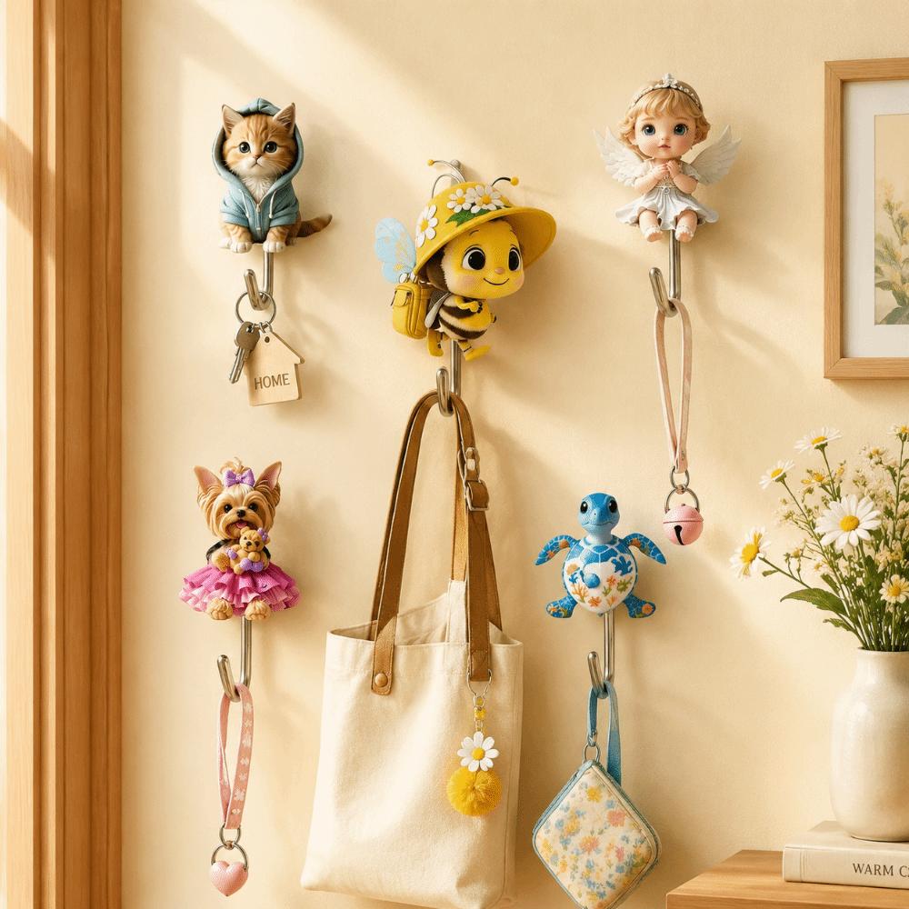 5 Pcs Acrylic Decorative Wall Hooks Cute Animal Sticky Coat Hook Self-Adhesive Hook Bathroom