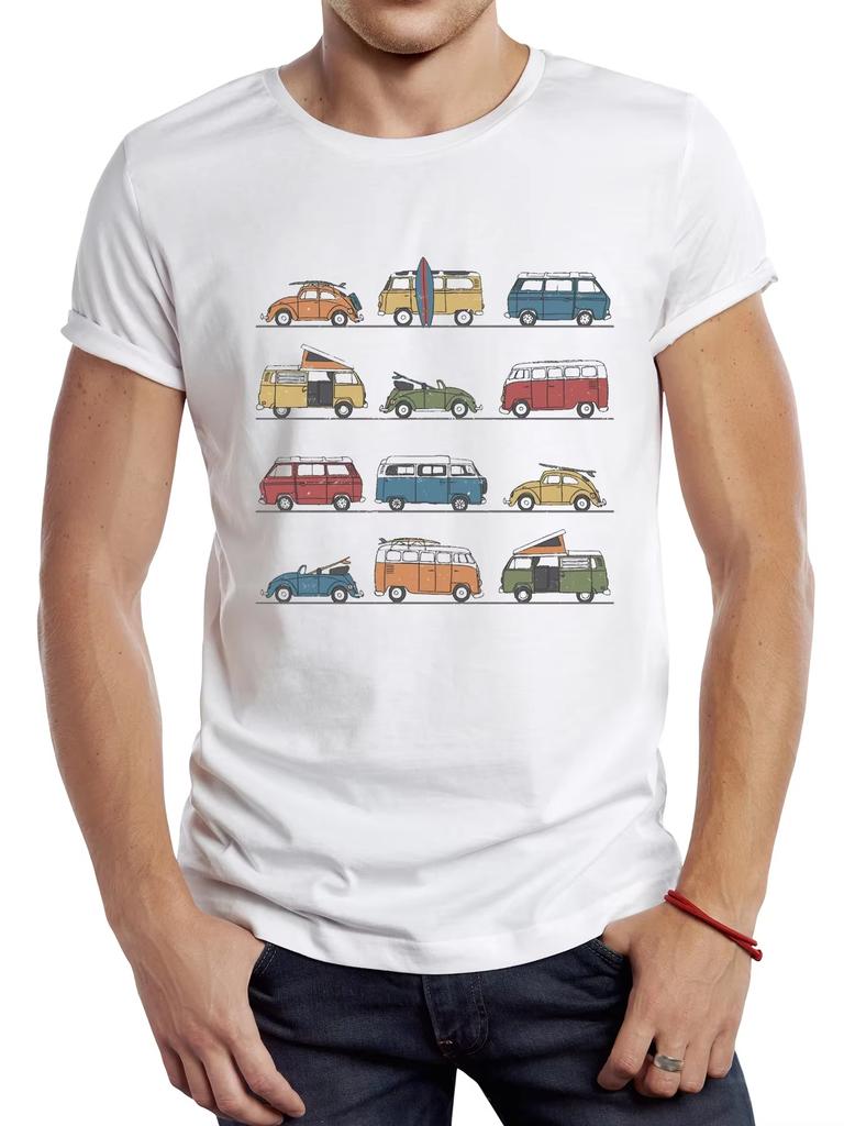 Sapextee Vintage Campervans Printed Men T Shirt Graphic Retro Surf Board Sport Cloth Casual Tops Hipster Camper Bus Tee