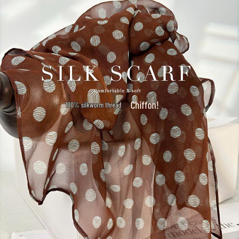 Smart Polka Dot Silk Scarf: Luxury Georgette Mulberry Shawl for Women - Spring/Summer Multifunctional Accessory