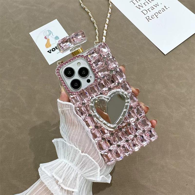 Pouzdro na mobilní telefon s kamínky, zrcadlo Love Mirror pro iPhone 17, lahvičku na parfém pro Apple 14, crossbody kabel, šňůrka, 16, luxusní diamantový kryt, 13