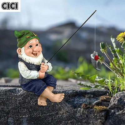 Pêcheur Vieil Homme Barbu Nain Décoration de Jardin Résine Ornements de Jardin Décorations de Conception