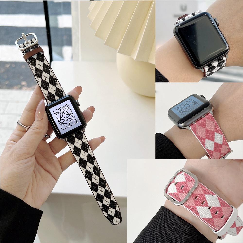 

Ремешок для часов из натуральной кожи Fashion Lady Creative для ремешков Apple Watch Series Ultra / 8/7/6 / SE / 5/4/3/2/1 для браслета Iwatch Band Diamond Shape