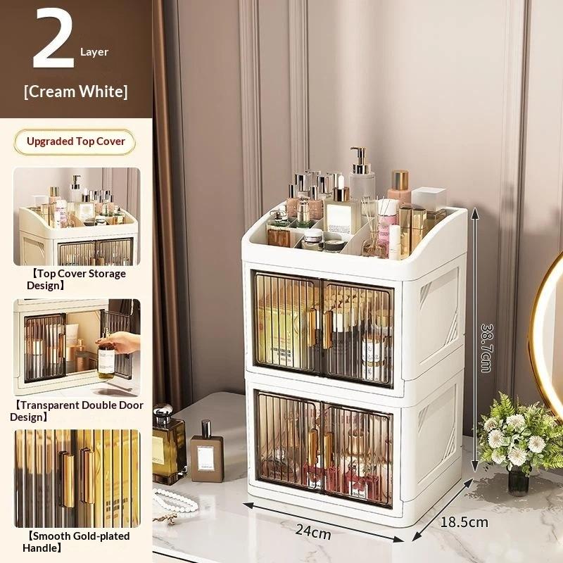 1Pcs Foldable Desktop Storage Box Acrylic Cosmetic Storage Cabinet Multi Layer Dust-Proof Large Capacity Desktop Organizer