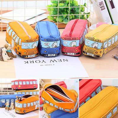 Large Capacity Car Pencil Case Canvas Stationery Storage Bag Cartoon Bus Pen Bag  Students Gift