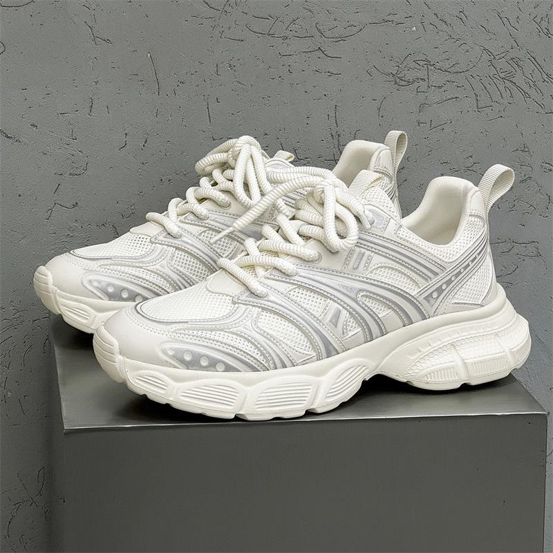 

Сетчатые однотонные повседневные мужские туфли на платформе для папы, универсальные, новые летние дышащие трендовые мужские туфли 391211-X 38 белый