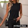 Women's Fashion Casual Solid Color Print O-Neck Sleeveless  Blouses & Shirts