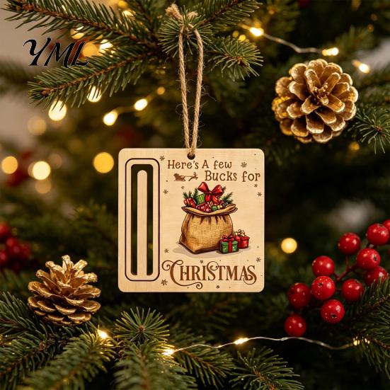 Personalized Cash Gift Tags Rustic Santa Reindeer Money Holder Ornament, Wooden Card Christmas Tree Wood Decorations Clip with Slot, Hanging
