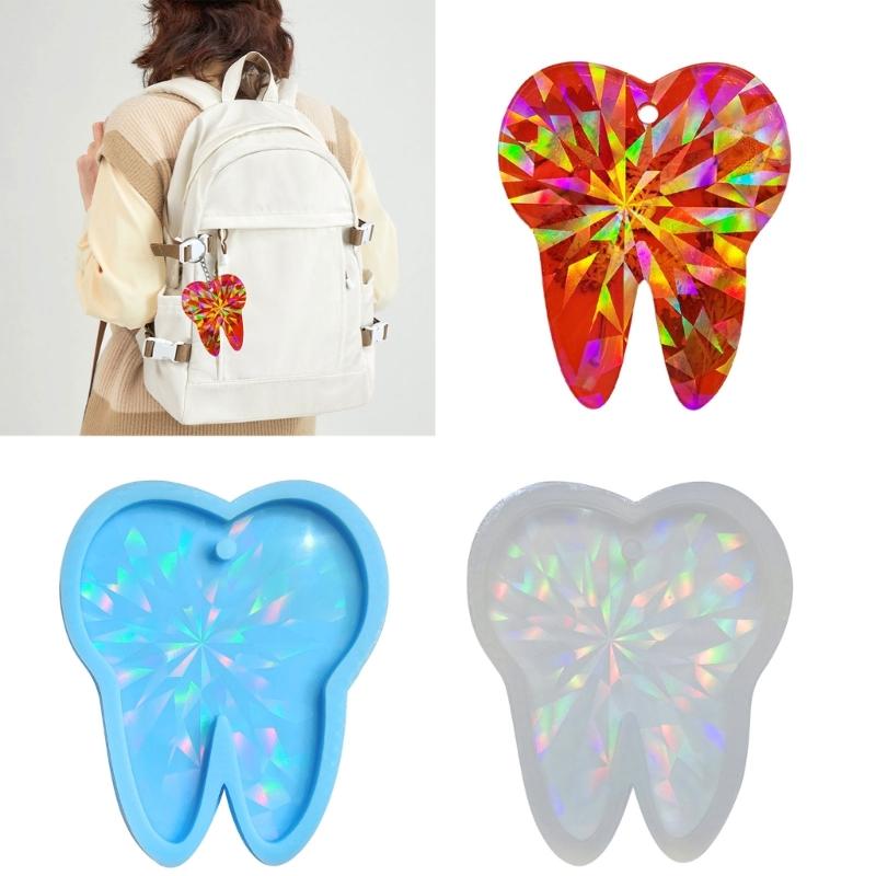 Big Tooth Holographic Light and Shadow Ornaments Silicone Epoxy Keychain Molds DIY Pendant Jewelry for Valentines Gift