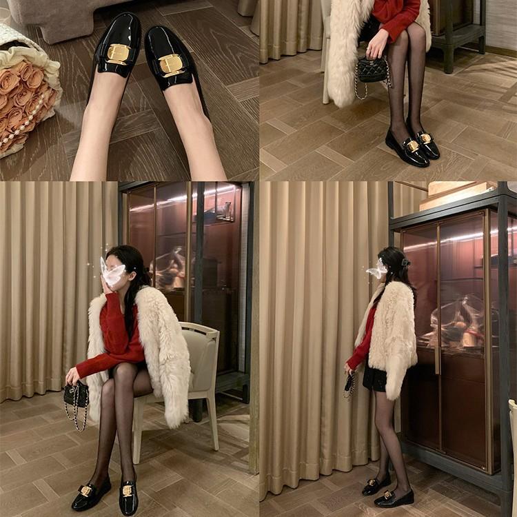 [] Fira Manor~ Super Soft Gold Buckle Lazy Man Commuting in Women's Small Leather Shoes