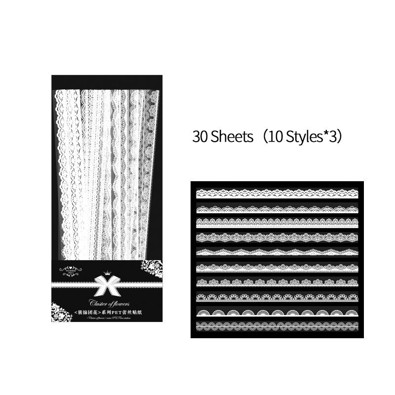 

30pcs/pack Long Strip Lace Stickers waterproof PET Lace Lace decoration DIY material Scrapbooking stickers Junk Journal Supplies