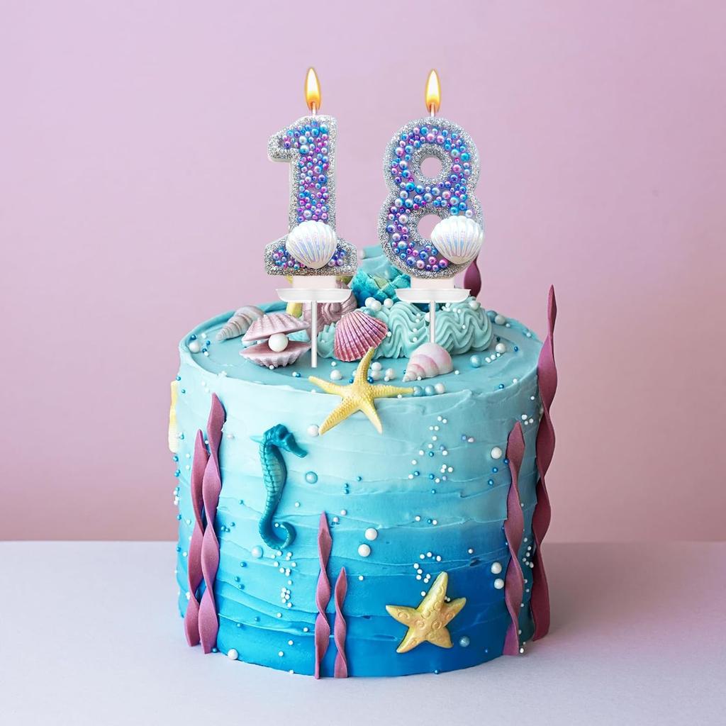 Birthday Candles, Pink Shell Sequins Blue Purple Pearl Boy Girl Birthday Cake for Mermaid Birthday Theme Birthday Decorations