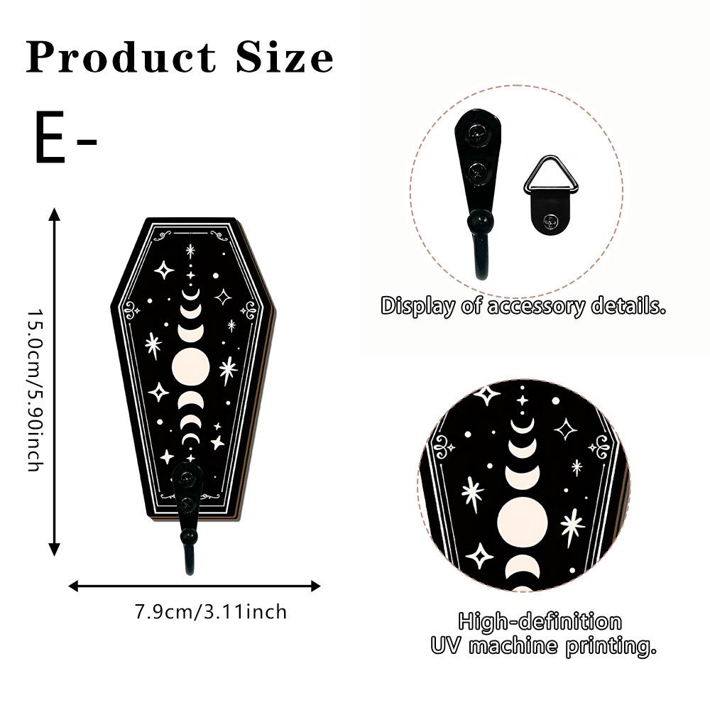 Wooden Hook Dark Lunar Phase Skull Wall Hanging Key Hook Retro Witch-style Wall Decoration Hanger