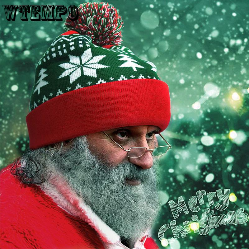 WTEMPO Retro Christmas Knitted Hat Cute Hairball Hat with Beautiful Christmas Patterns Good Elasticity Suitable for Most Head Circumferences