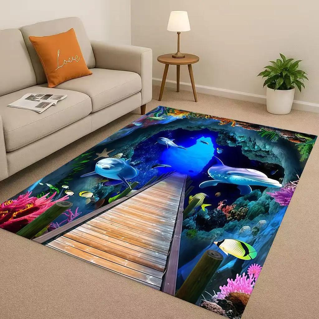 New 3D Illusion Underwater World Breaking Wall Living Room Non Slip Area Rug Carpet for Bedroom Playroom Sofa,Home Decor Doormat