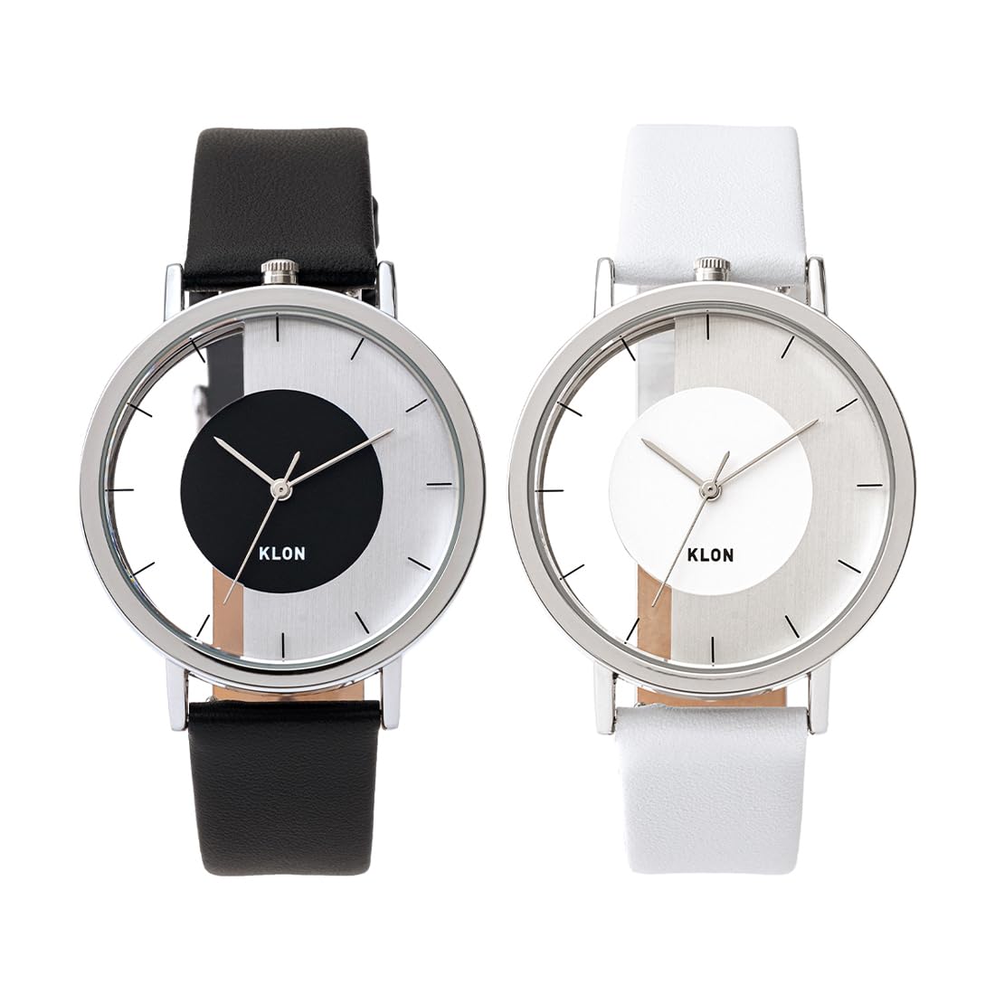 

Klon Invisible Overlapping Circle Shapes 38mm x Skeleton Watches for Men and Simple Design with Interchangeable Straps (Black White) Women, Clear,