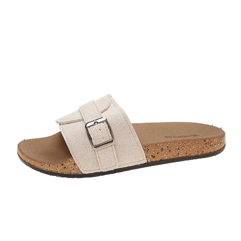 Fashion 2025 New Ladies Shoes Open Toe Women's Slippers Fashion Belt Buckle Summer Daily Concise Non-Slip Comfortable Flat Slippers
