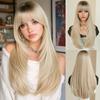64cm Long Straight Layered Wig with Bangs – Heat-Resistant Synthetic Hair in Brown, Auburn, Ash Blonde, Gold, Black & Pink