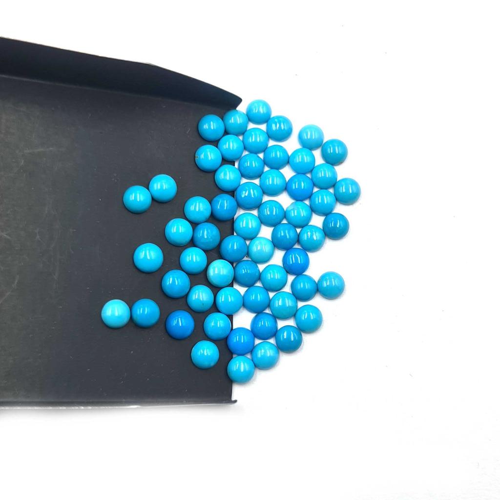 Natural Sleeping Beauty Turquoise Round Cabochon Loose Gemstone Lot 7 Pcs 5 MM 4 CT For Jewelry Making