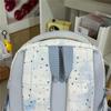 Cute Star Print School Backpack Lightweight Nylon Zipper Daypack with Clear Pocket for Teen Girls Daily Travel