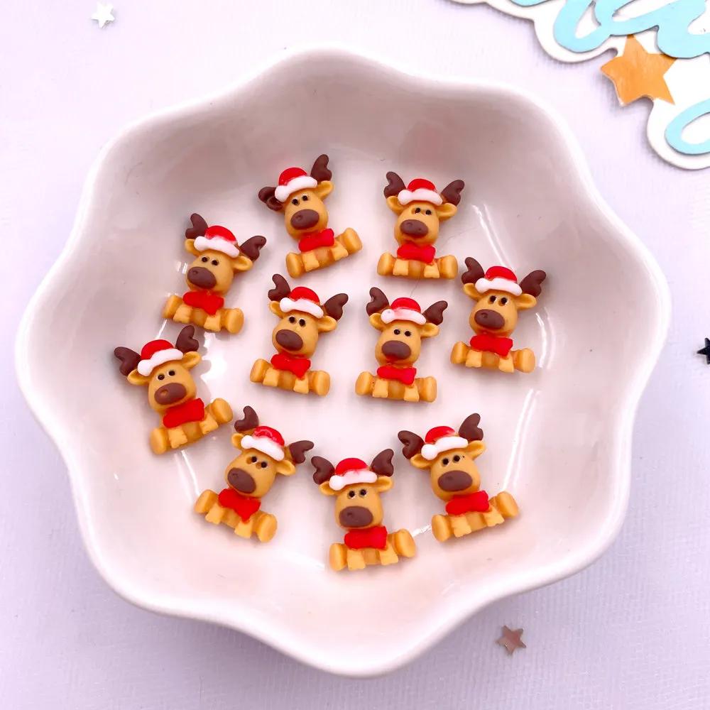 20pcs Resin Mini Colorful Painted Christmas Snowman Tree Santa Claus Deer Snowflower Bow Flatback Figurines DIY Scrapbook Crafts