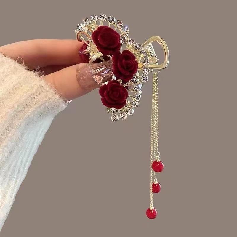 Lily of the Valley Rose Tassel Ponytail Hair Clip