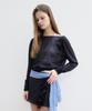 Yunse Sheer Off-Shoulder Knit Top (Navy)