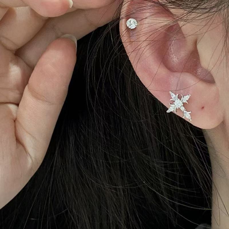 Shiny Rhinestone Zircon Cross Earrings For Women Korean Fashion Stainless Steel Earring Daily Birthday Party Y2K Jewelry Gifts