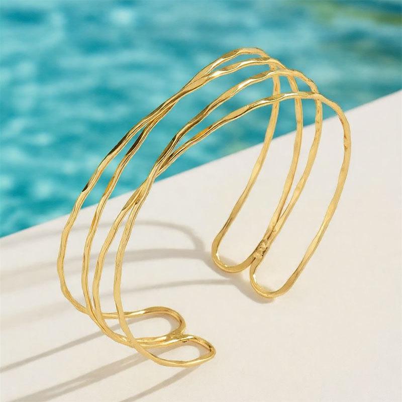 Geometric Metal Arm Bangle Set: Adjustable, Hollow, Exaggerated Design for Women