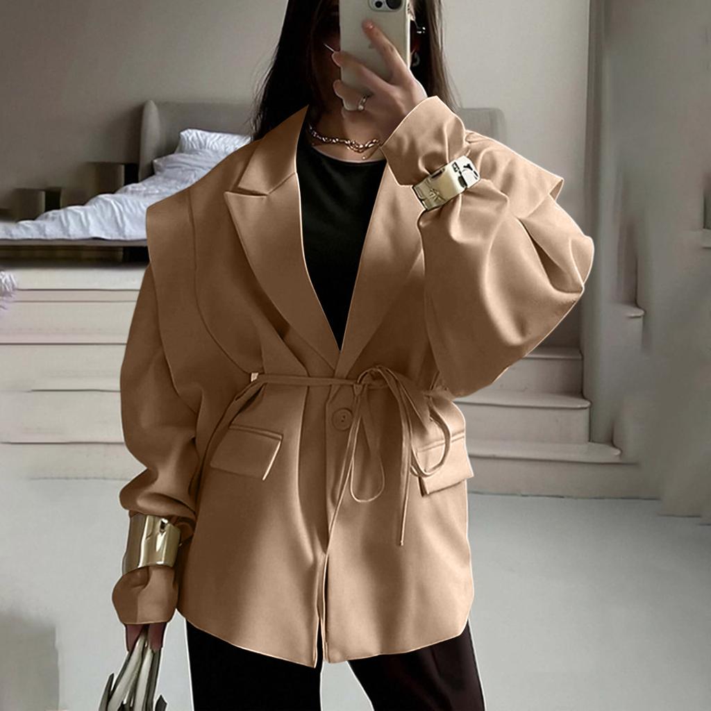 Damen V-Ausschnitt Locker Geschnitten Jacke mit Bindegürtel für den Herbst - Schmeichelhafter Mantel für Lässige Tägliche Kleidung