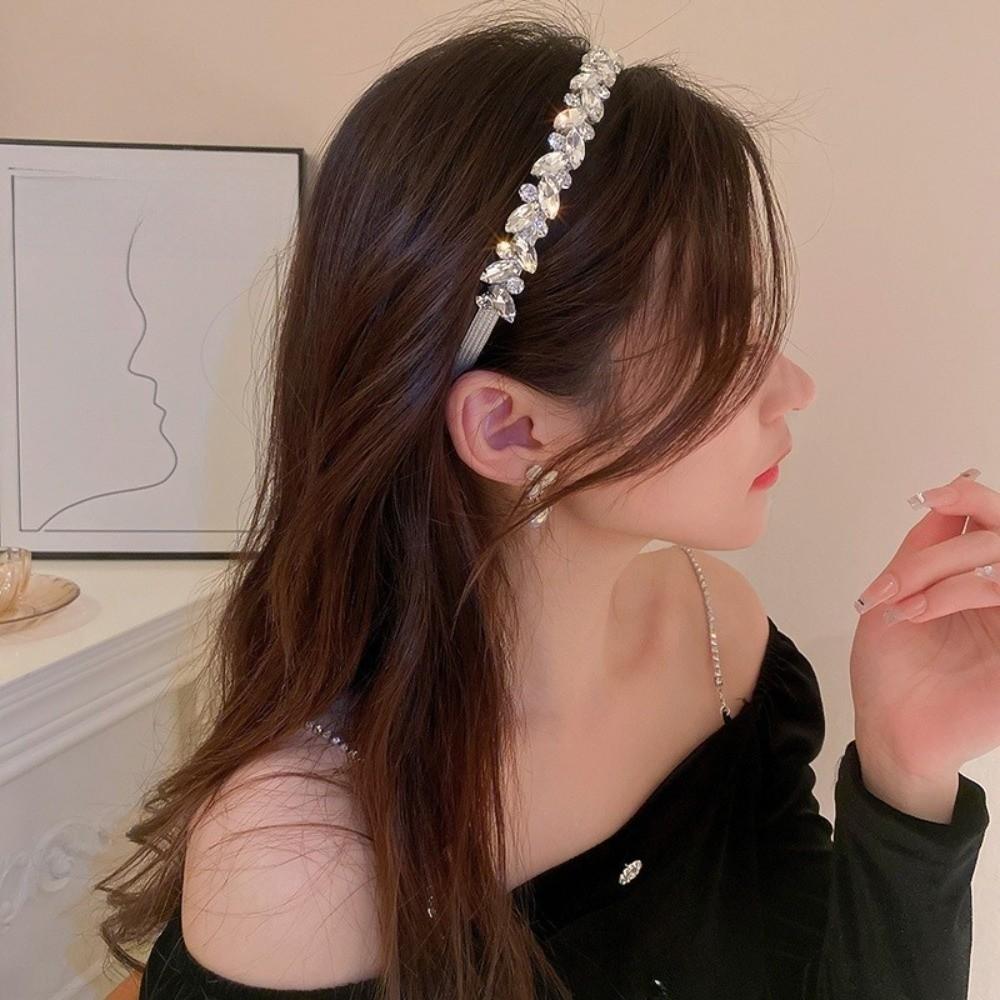 Zinc Zinc Alloy Rhinestone Headband Leaf Women Hair Hoop Temperament Bridal Wide Headband  Girls