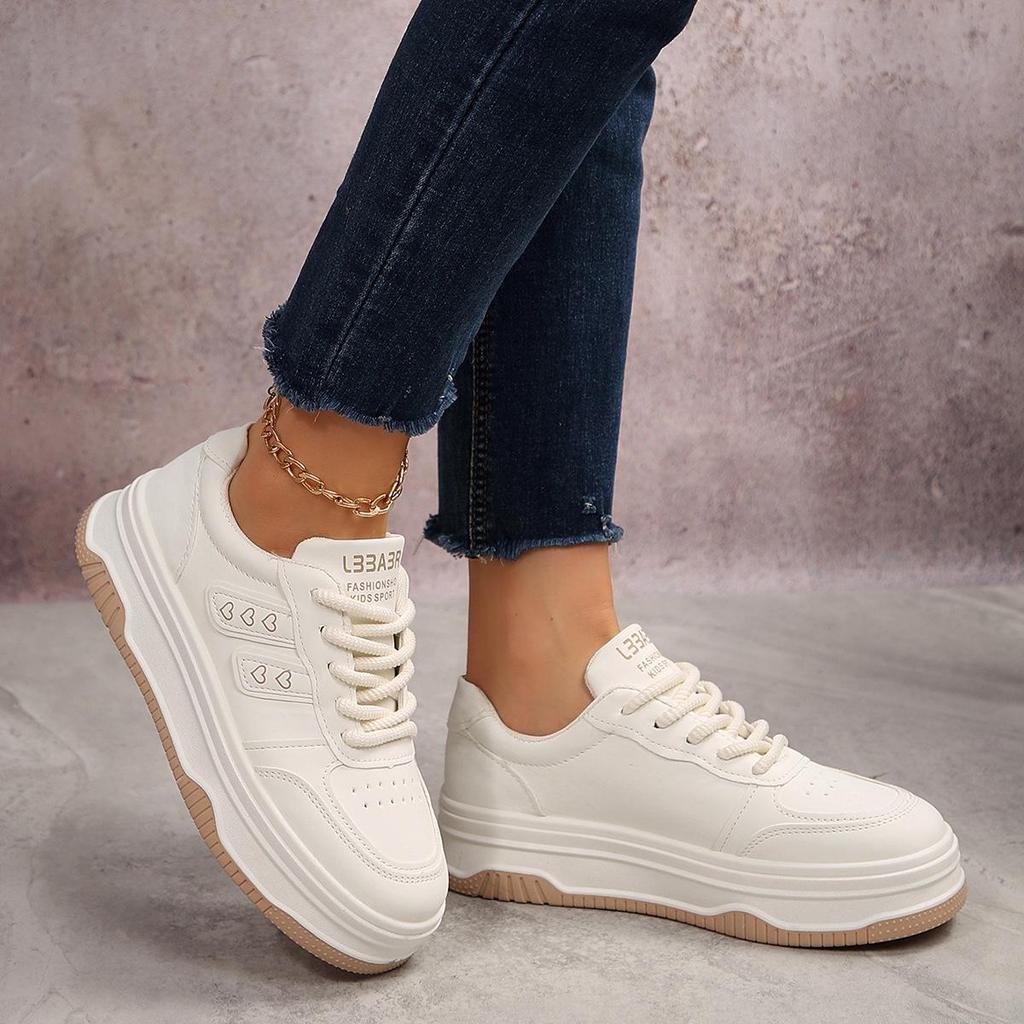 2025 Women's Versatile White Canvas Sneakers - Thick Sole Milk-Colored Casual Shoes for Skirts or Sports