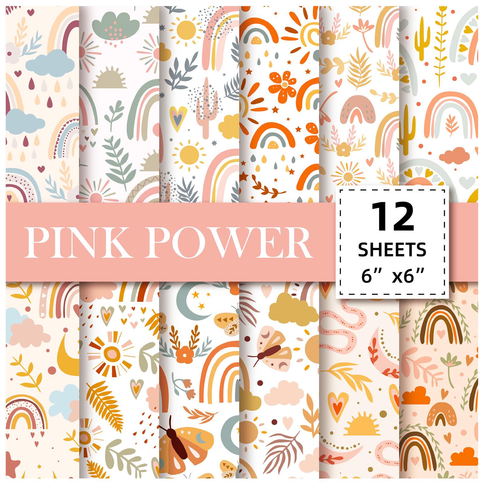 

12 Sheets/Bag Rainbow Boho Handbook Material Printing Paper Kindergarten Children S Students Colored Handmade Stacking Paper 15cm*15cm